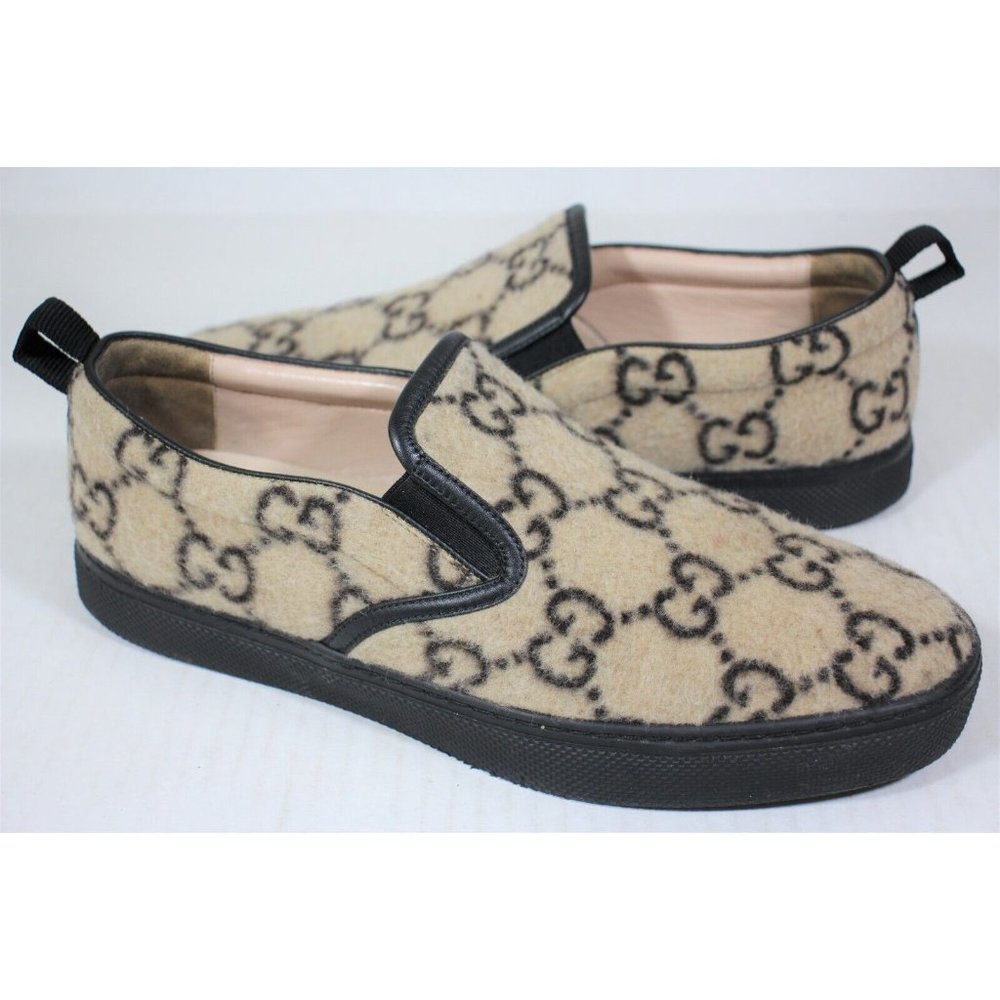 Gucci Beige and Black Slip-On Sneakers